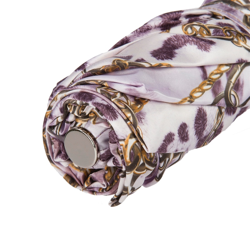 Elegant Animalier and Chains Print Folding Umbrella – Handmade in Italy
