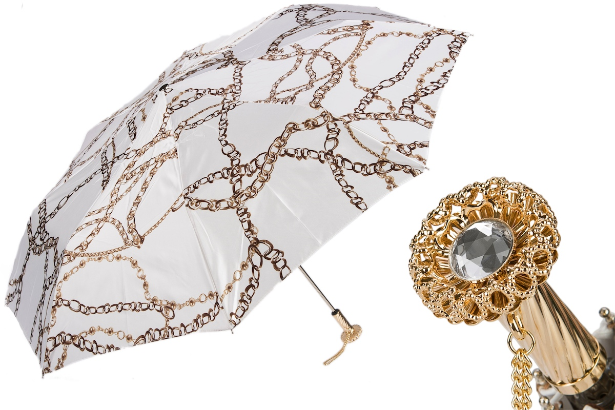 Luxury Chains Print White Folding Umbrella – Handmade in Italy