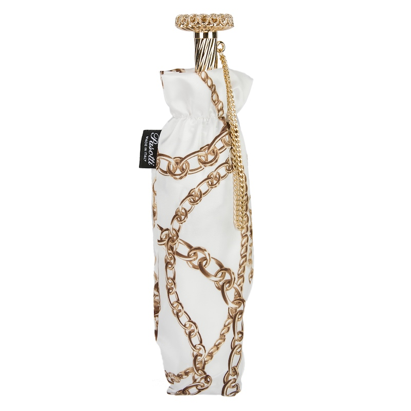 Luxury Chains Print White Folding Umbrella – Handmade in Italy