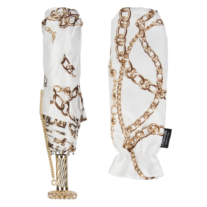 Luxury Chains Print White Folding Umbrella – Handmade in Italy