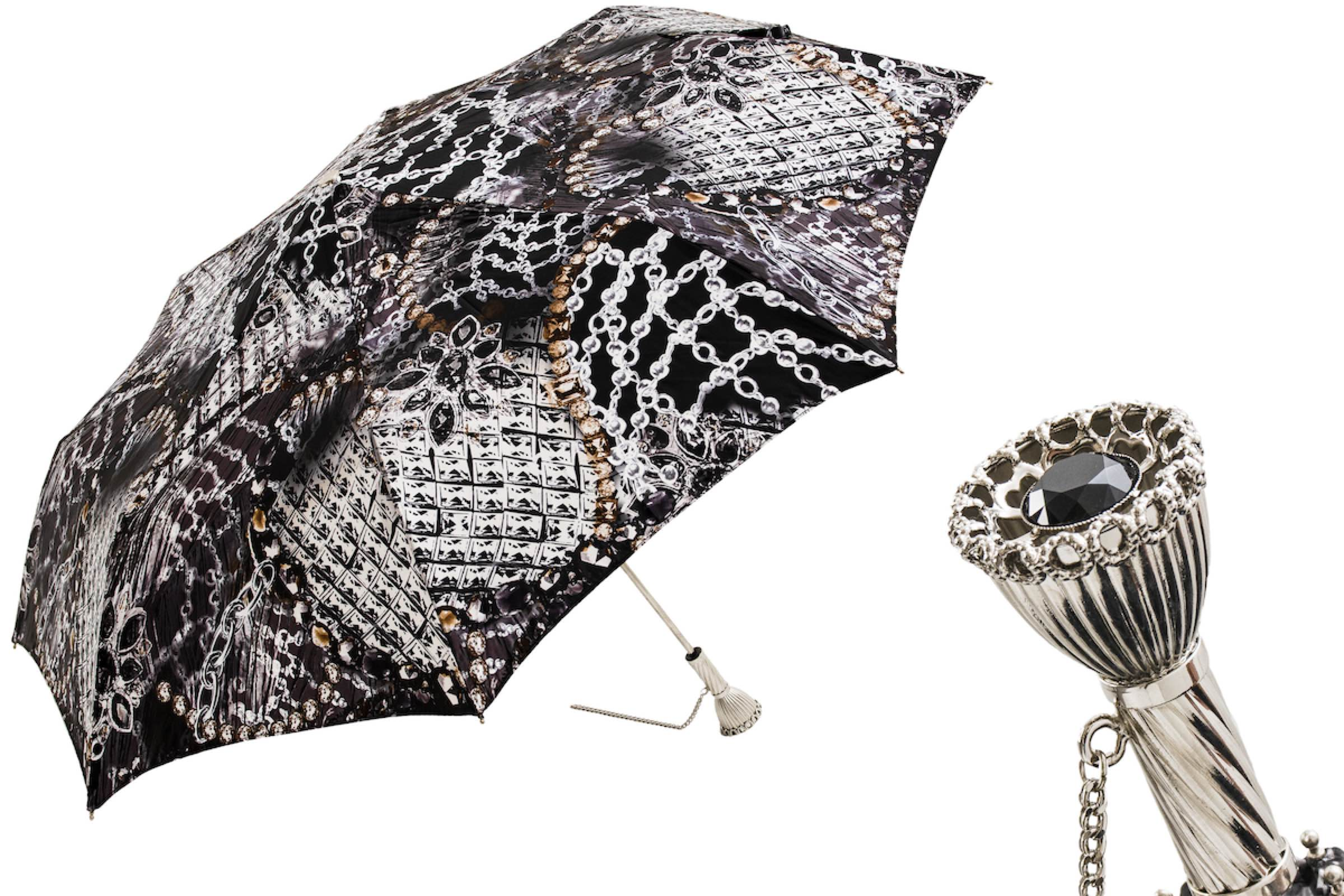 Designer Folding Umbrella with Jewels Print – Handmade in Italy