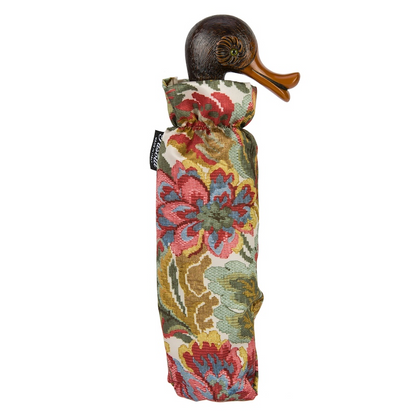 Flowered Design Folding Umbrella with Duck Handle – Handmade in Italy