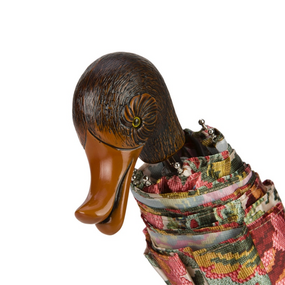 Flowered Design Folding Umbrella with Duck Handle – Handmade in Italy