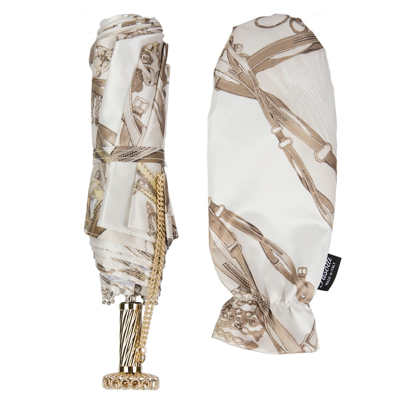 Exclusive Bridles Print White Folding Umbrella – Handmade in Italy