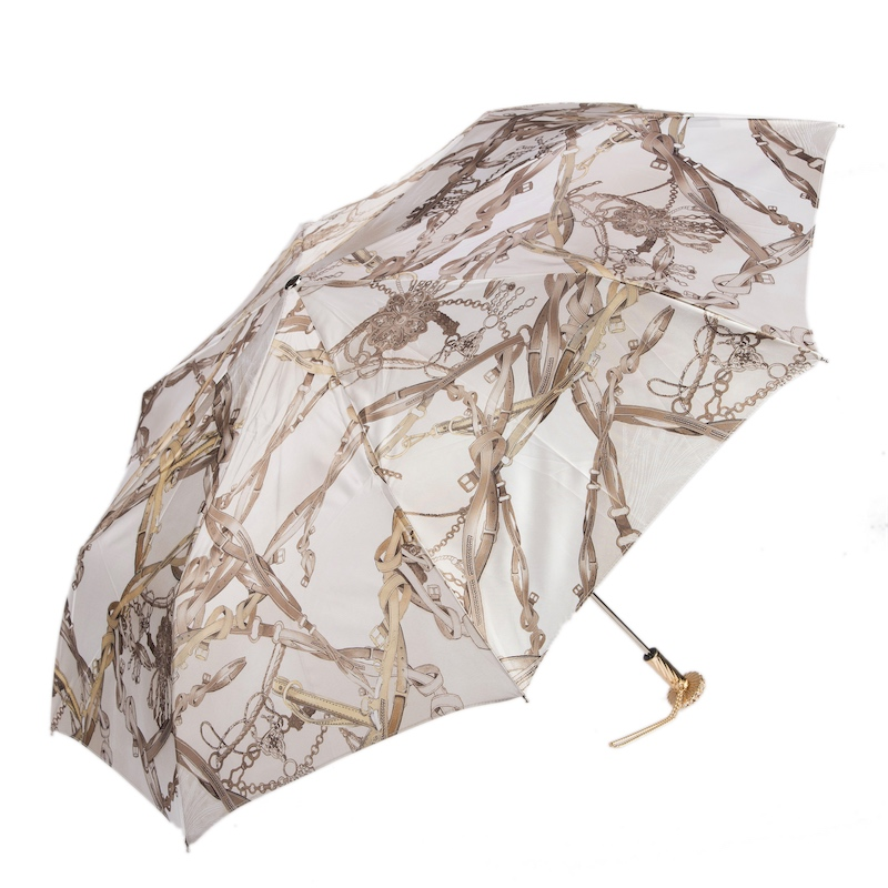 Exclusive Bridles Print White Folding Umbrella – Handmade in Italy