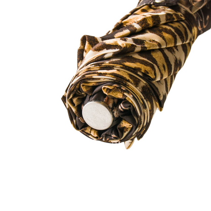 Brass Handle Cheetah Print Folding Manual Opening Umbrella