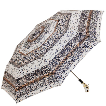 Enameled Brass Handle Jaguar Motif Folding Umbrella – Manual Opening