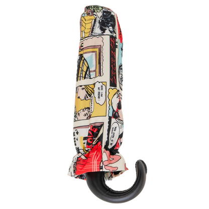 Leather Handle Comics Print Folding Umbrella – Manual Opening