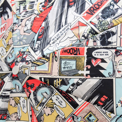 Leather Handle Comics Print Folding Umbrella – Manual Opening