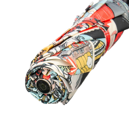 Leather Handle Comics Print Folding Umbrella – Manual Opening