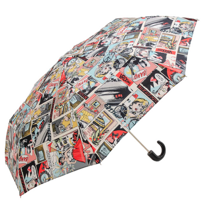 Leather Handle Comics Print Folding Umbrella – Manual Opening