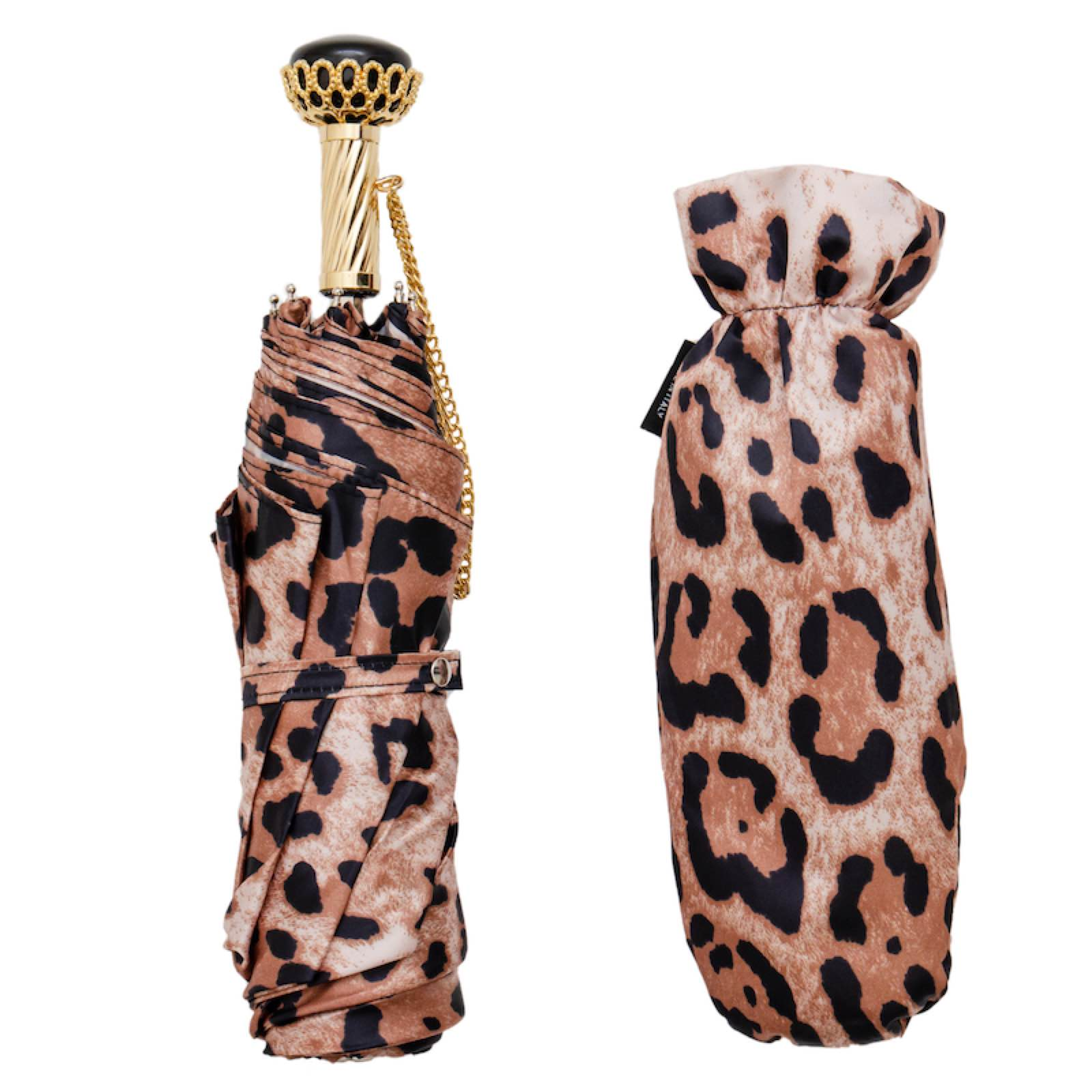 Jeweled Brass Handle Animalier Folding Umbrella – Manual Opening