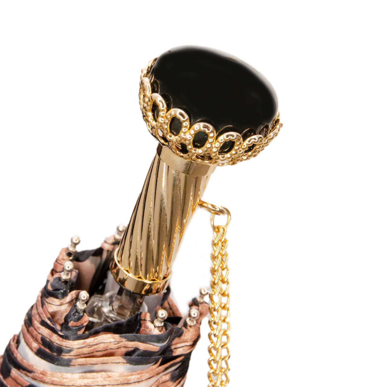 Jeweled Brass Handle Animalier Folding Umbrella – Manual Opening