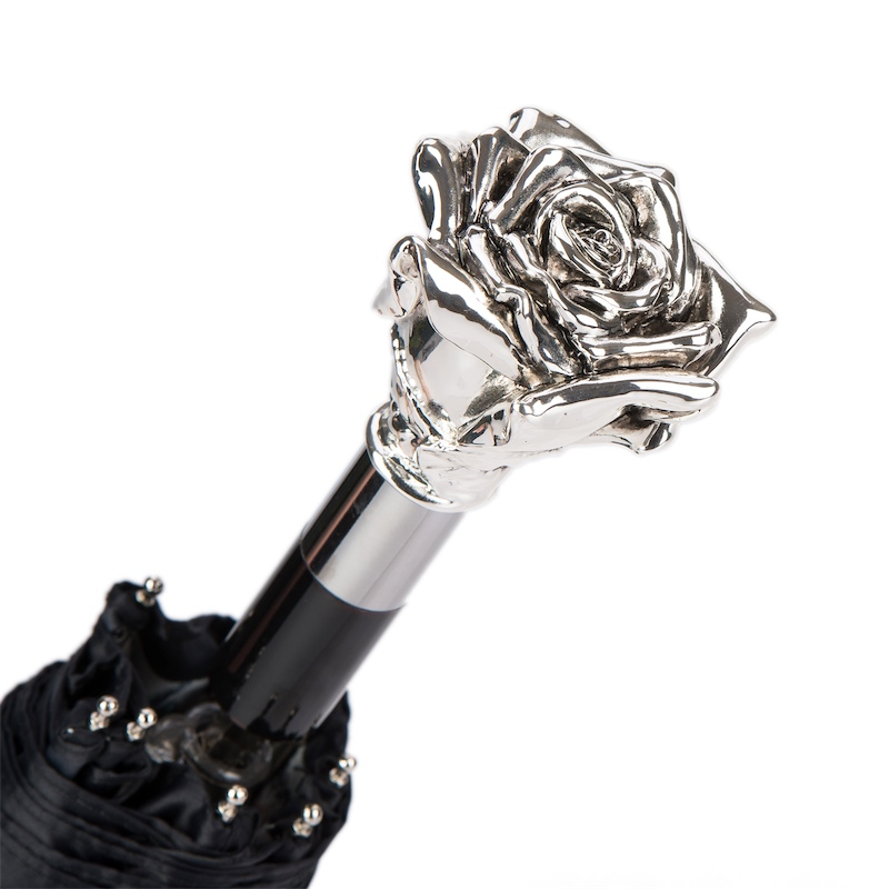 Exclusive Silver Rose Folding Umbrella – Handmade in Italy