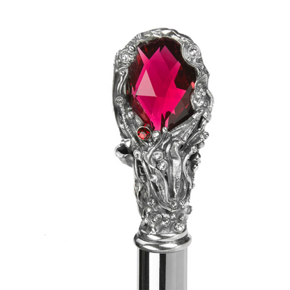 Leopard Folding Umbrella with Red Gem and Crystals – Handmade in Italy