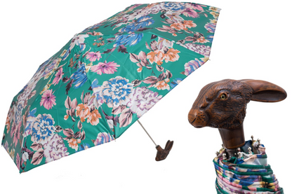 Folding Manual Opening Umbrella with Rabbit Handle and Flowered Print