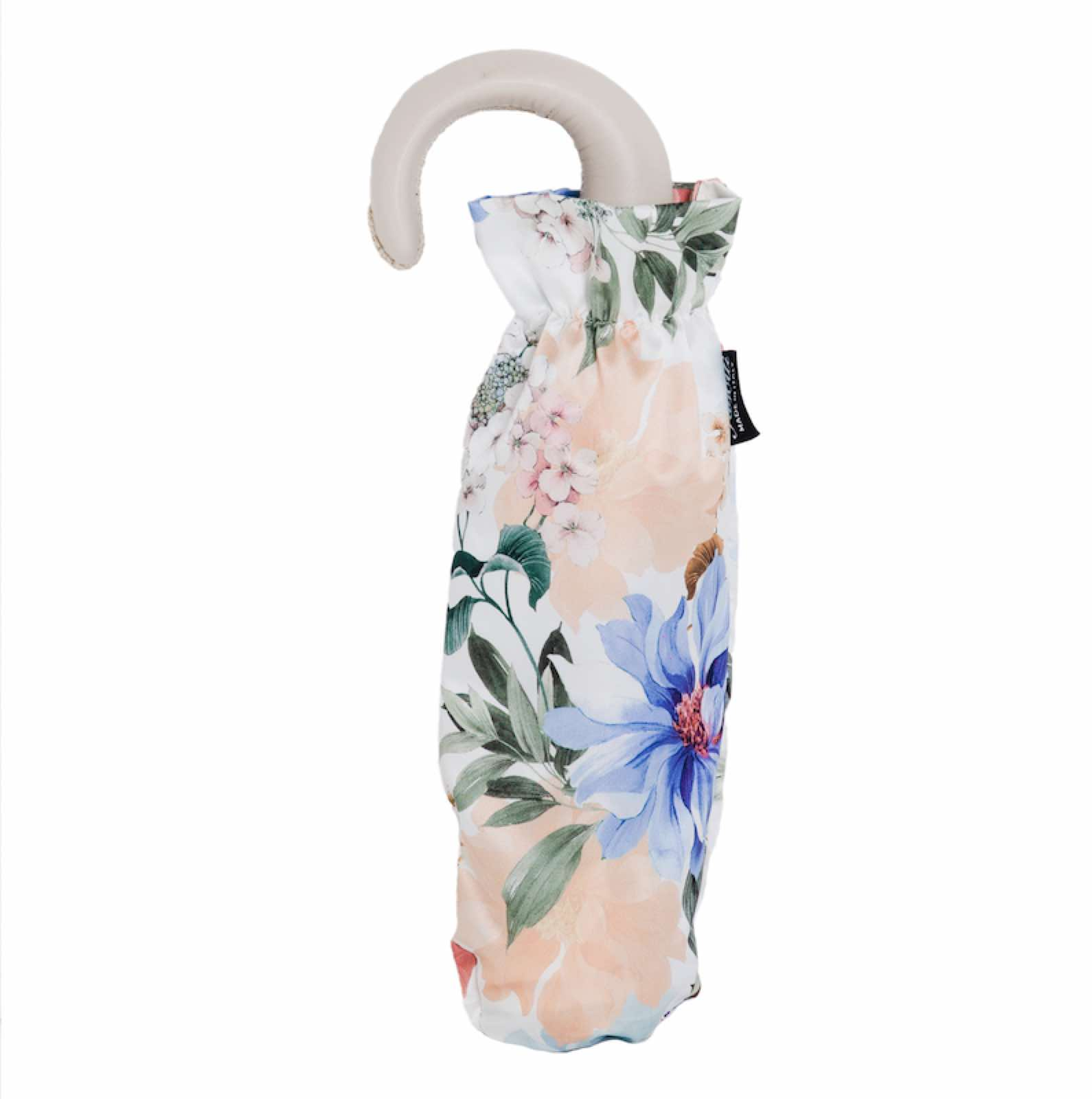 Leather Handle Folding Manual Opening Umbrella with Floral Design
