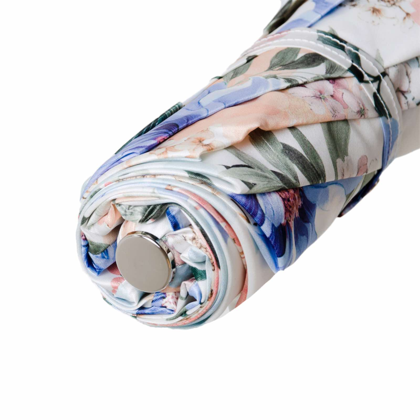 Leather Handle Folding Manual Opening Umbrella with Floral Design