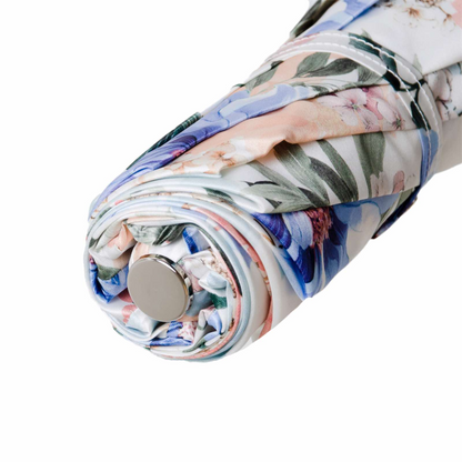 Leather Handle Folding Manual Opening Umbrella with Floral Design