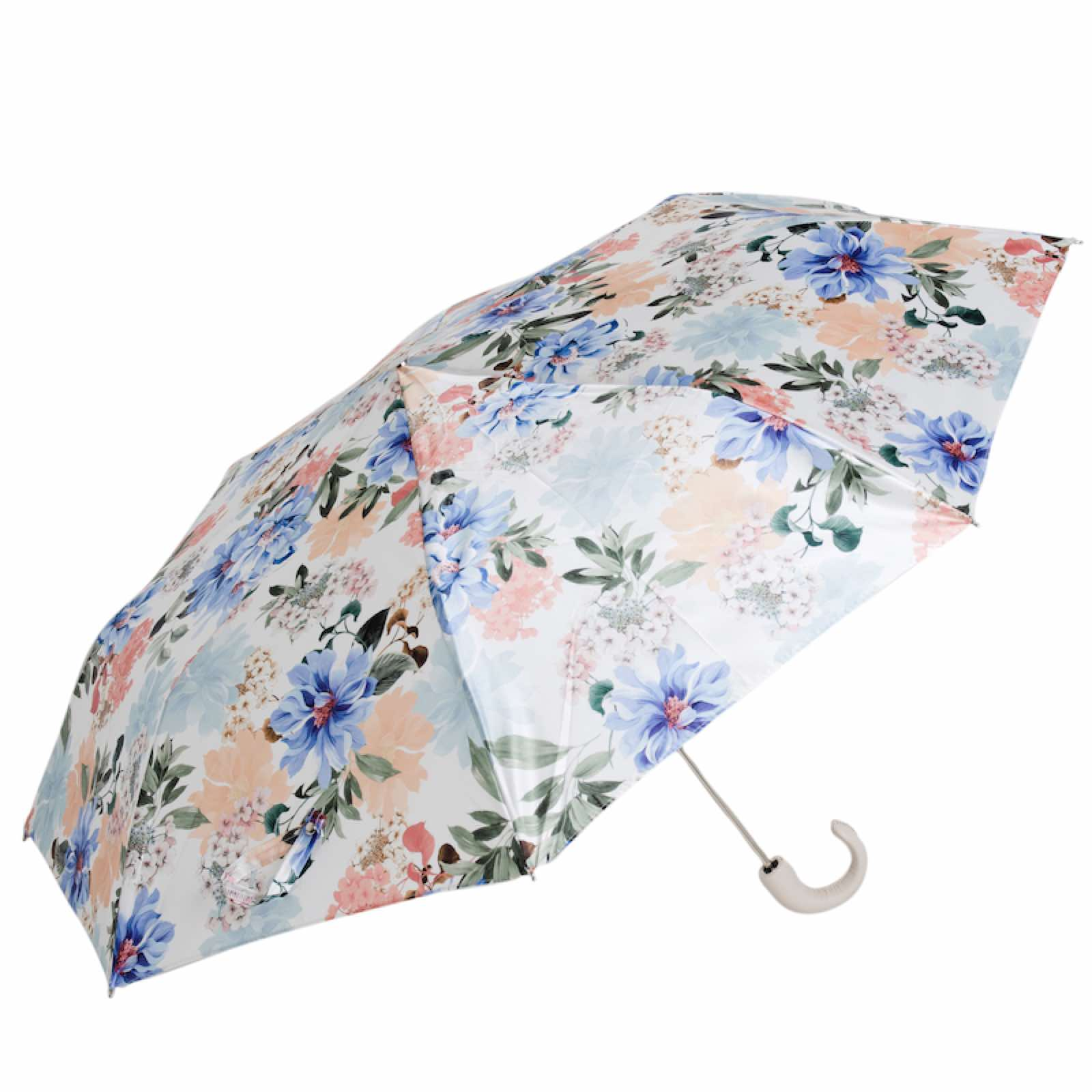 Leather Handle Folding Manual Opening Umbrella with Floral Design