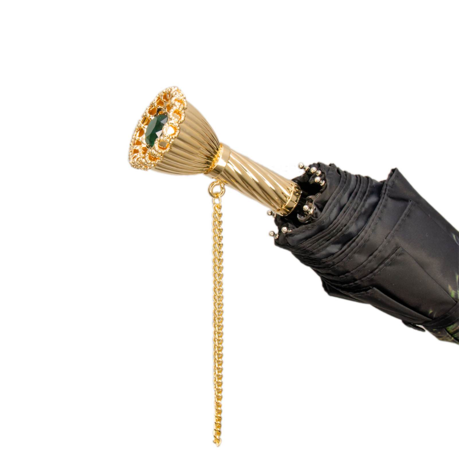 Handmade Brass Handle Peacock Folding Manual Opening Umbrella