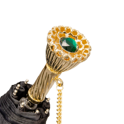 Handmade Brass Handle Peacock Folding Manual Opening Umbrella