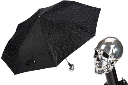 Exclusive Silver Skull Folding Umbrella – Handmade in Italy