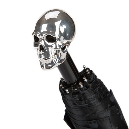 Exclusive Silver Skull Folding Umbrella – Handmade in Italy