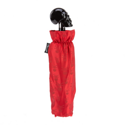Red Folding Umbrella with Black Skull Handle – Handmade in Italy