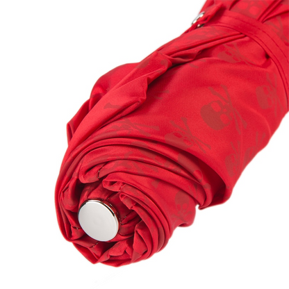 Red Folding Umbrella with Black Skull Handle – Handmade in Italy