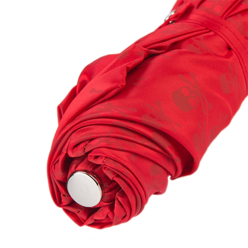 Red Folding Umbrella with Black Skull Handle – Handmade in Italy