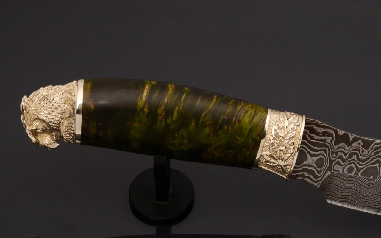 Damascus Steel Author’s Collectible Knife with Maple Burl Handle