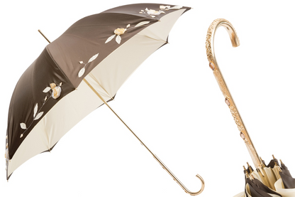 Luxury Hand Embroidered Brass Handle Double Cloth Umbrella