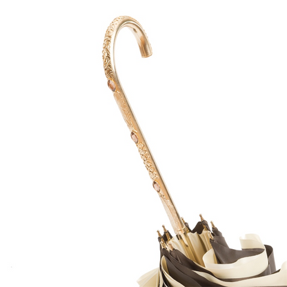 Luxury Hand Embroidered Brass Handle Double Cloth Umbrella