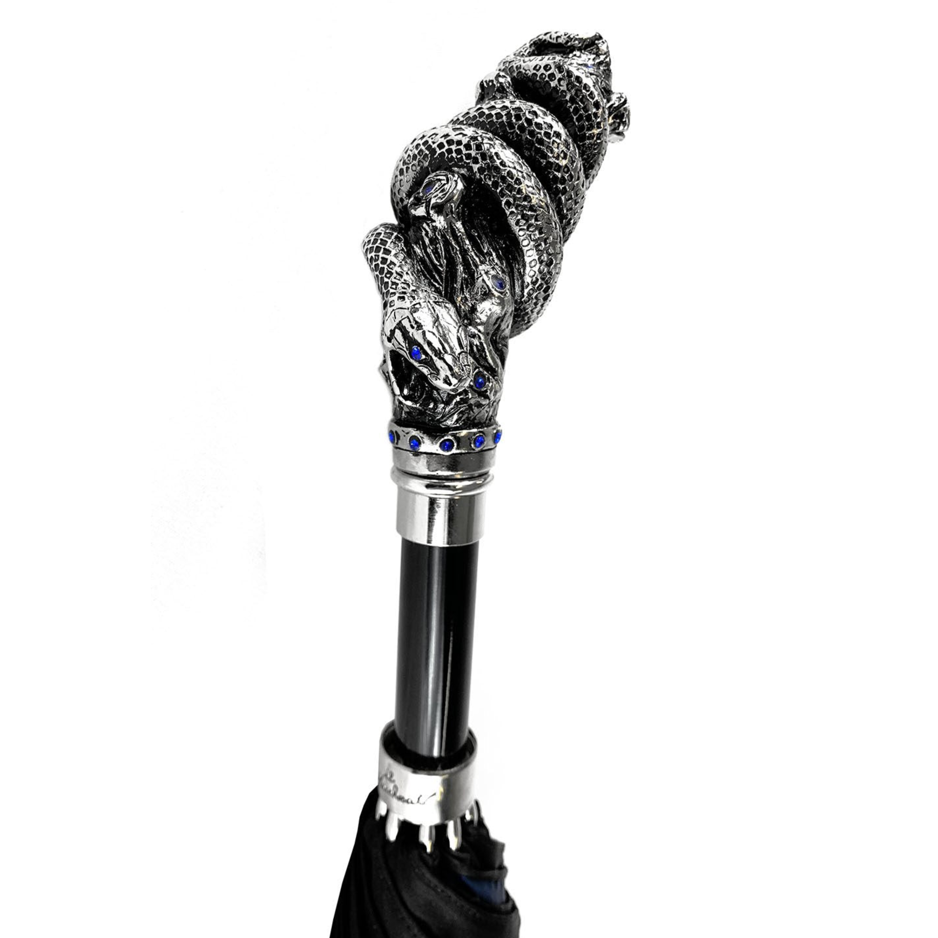 Double-Canopy Umbrella with Silver Snake Handle and Sapphire Crystals