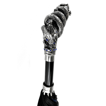 Double-Canopy Umbrella with Silver Snake Handle and Sapphire Crystals