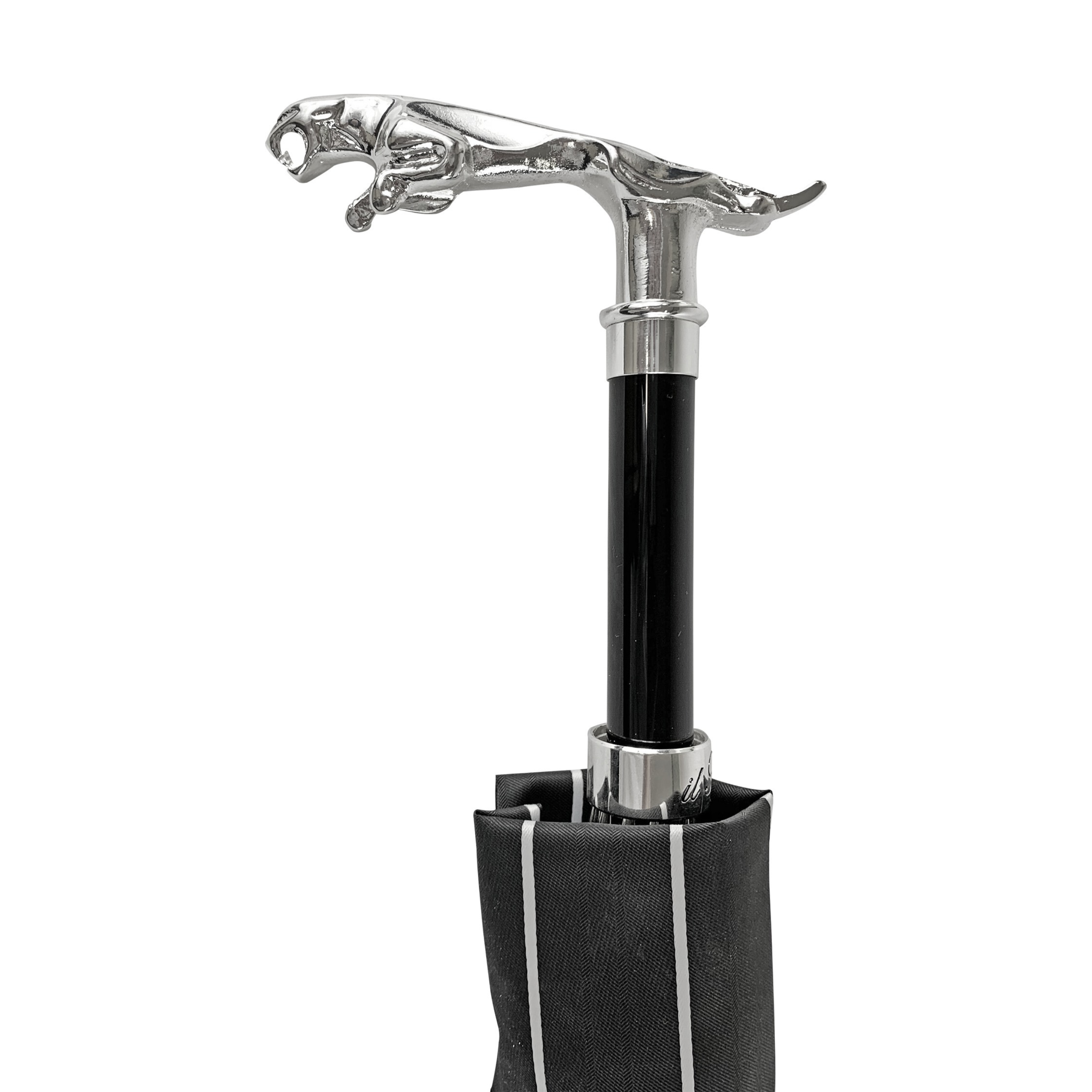 Premium Black Pinstripe Umbrella for Men with Sculpted Jaguar Handle