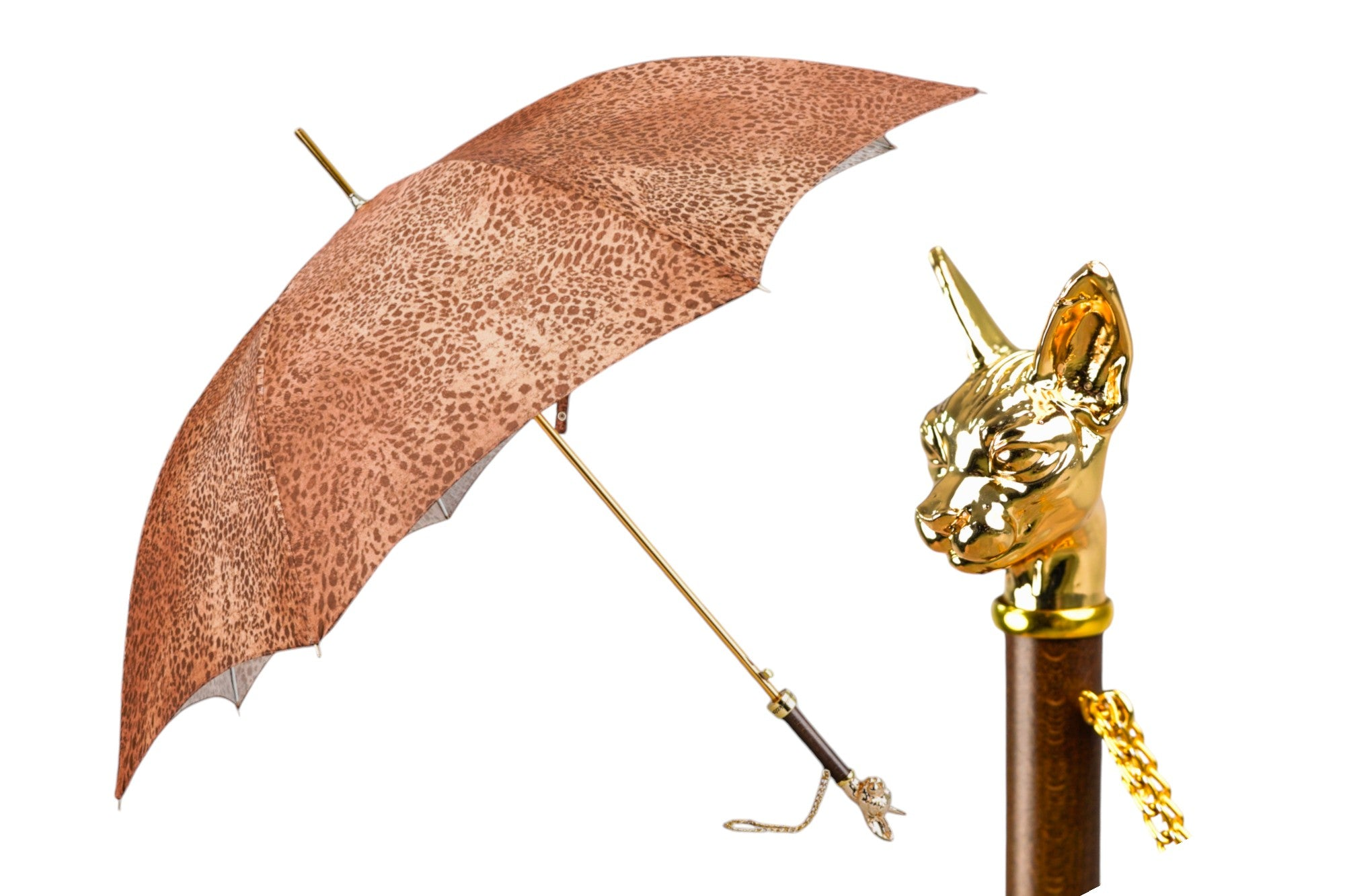 Luxury Women's Umbrella with 24K Gold-Plated Cat Handle