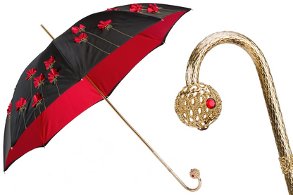 Luxury Brass Handle Poppies Umbrella – Manual Opening