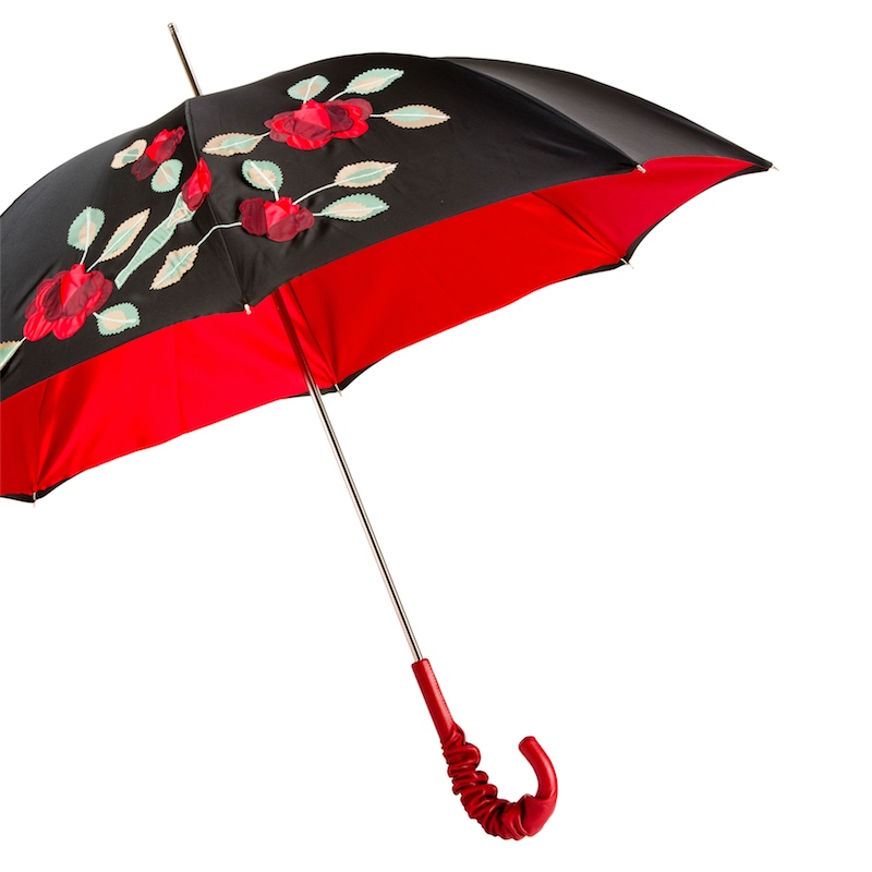 Unique Leather Handle Double Cloth Umbrella with Red Roses