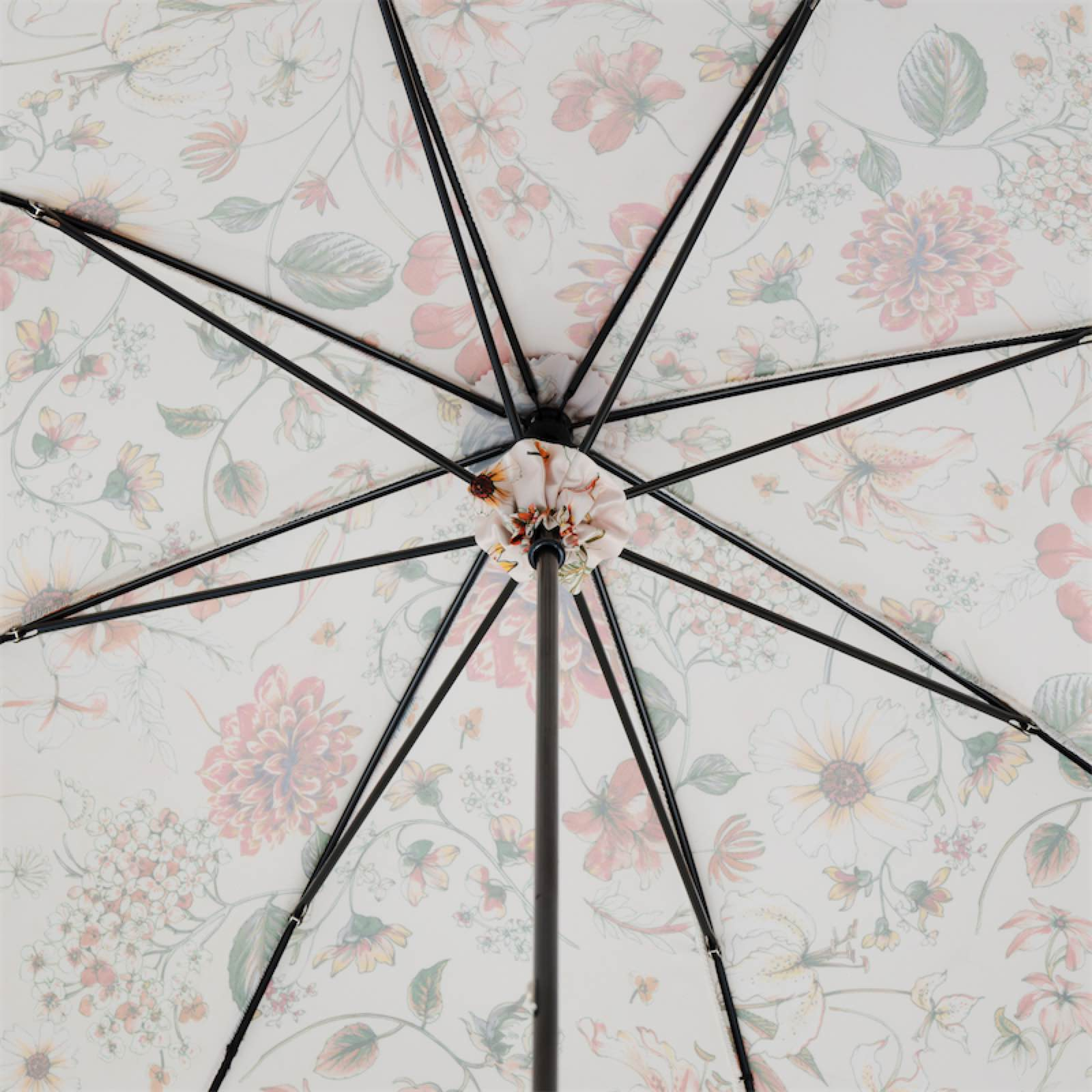 Flowered Parasol with Whangee Handle – Handmade Umbrella