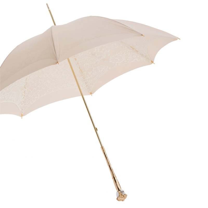 Elegant Ecru Umbrella, Double Cloth Parasol – Handmade in Italy