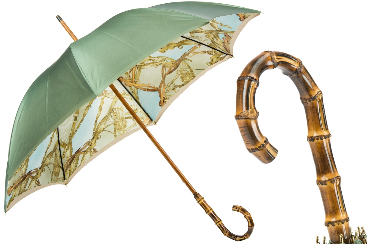 Bamboo Handle Double Cloth Umbrella with Bridles Print