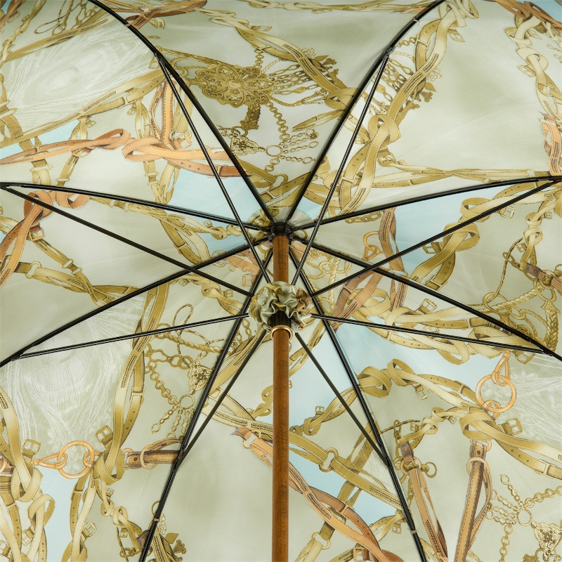Bamboo Handle Double Cloth Umbrella with Bridles Print