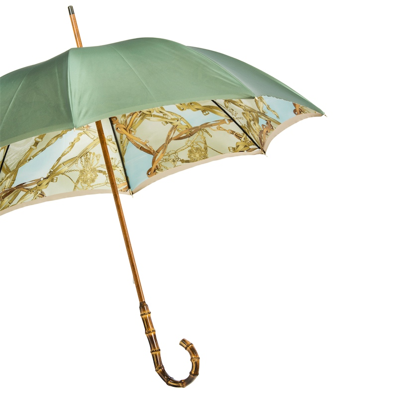 Bamboo Handle Double Cloth Umbrella with Bridles Print