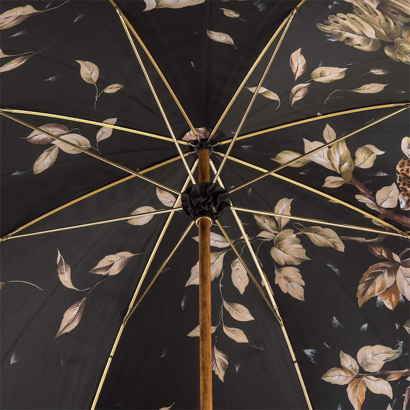 Green Double Cloth Umbrella with Wonderful Interior and Bamboo Handle