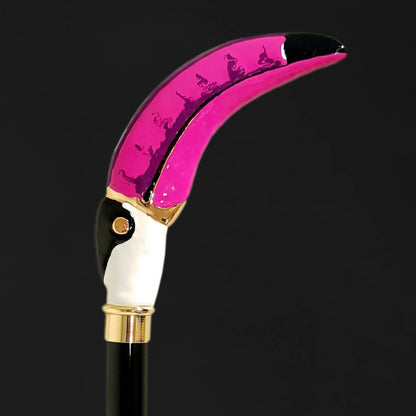 Luxury Gold Toucan Walking Cane – 24K Hand-Enamelled Art Cane
