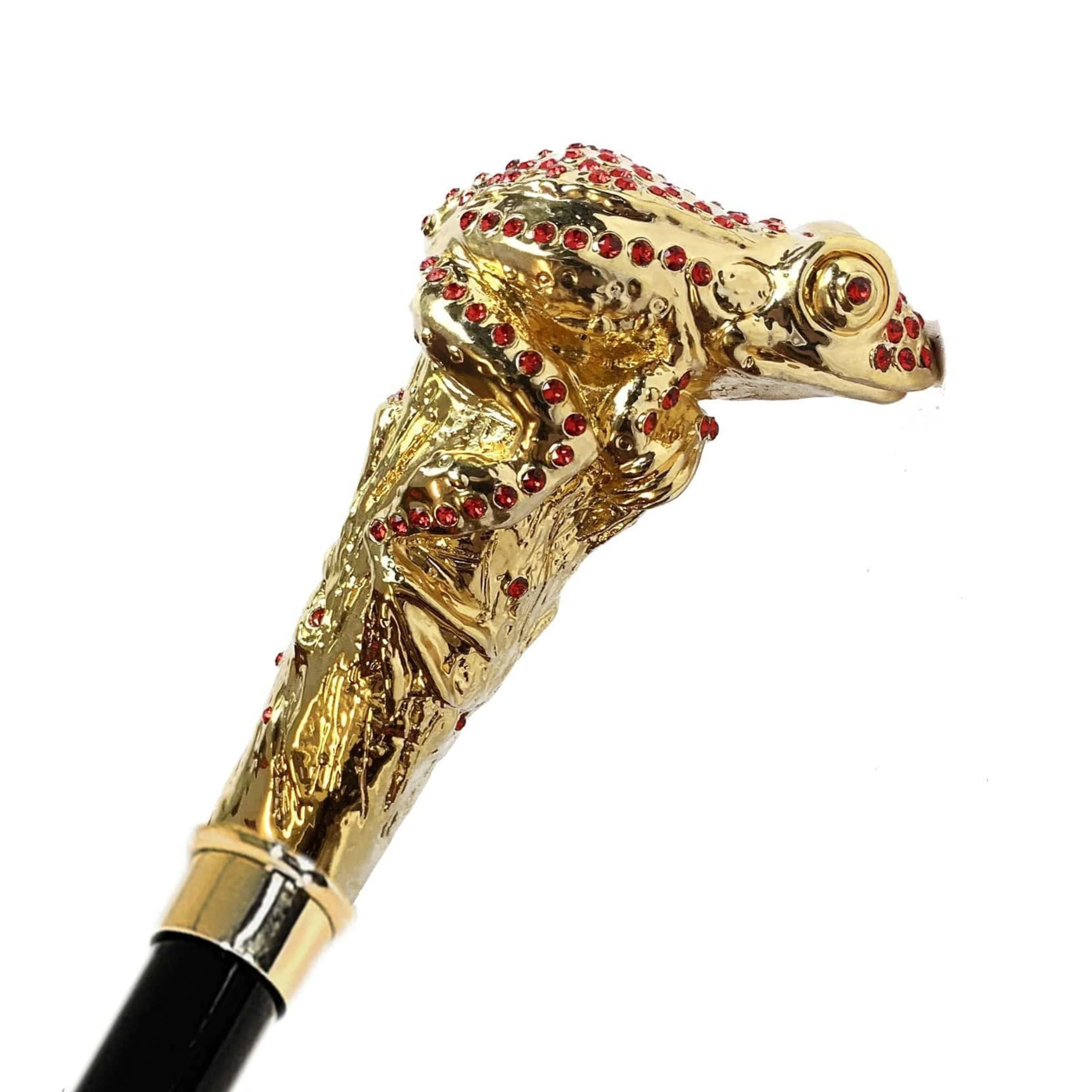Luxury Gold Frog Walking Cane – 24K Gold-Plated with Swarovski Crystals