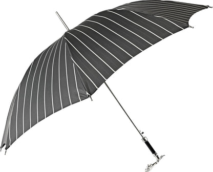 Premium Black Pinstripe Umbrella for Men with Sculpted Jaguar Handle