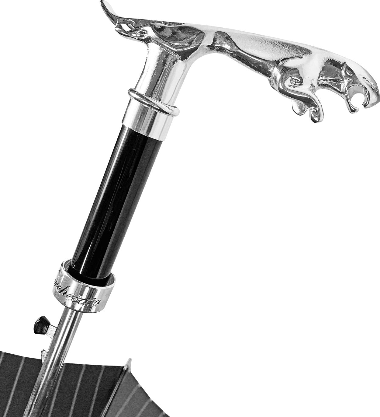 Premium Black Pinstripe Umbrella for Men with Sculpted Jaguar Handle